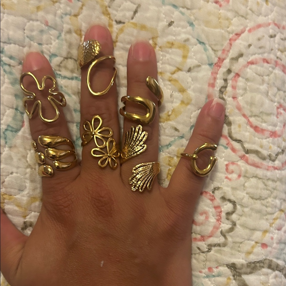 Stainless steel Tone Floral & Wave Stackable Rings Set - Women Jewelry